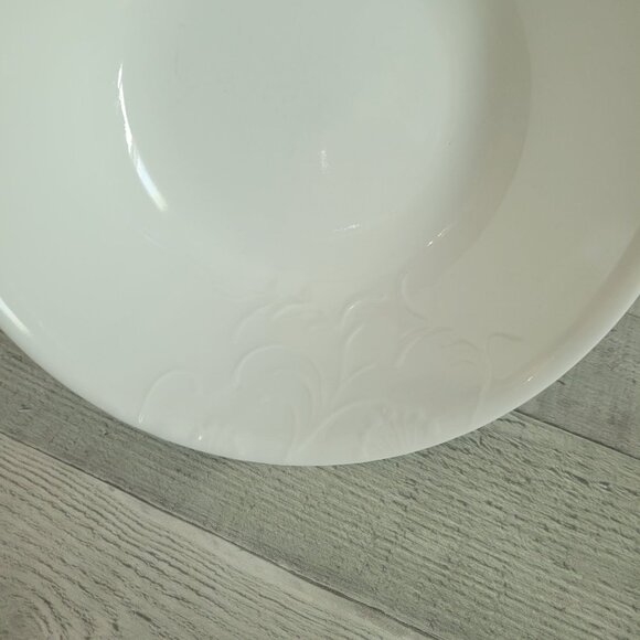 Corelle Embossed White Swirl 8.5" Round Serving Bowl Durable Vitrelle Dish - Picture 3 of 6